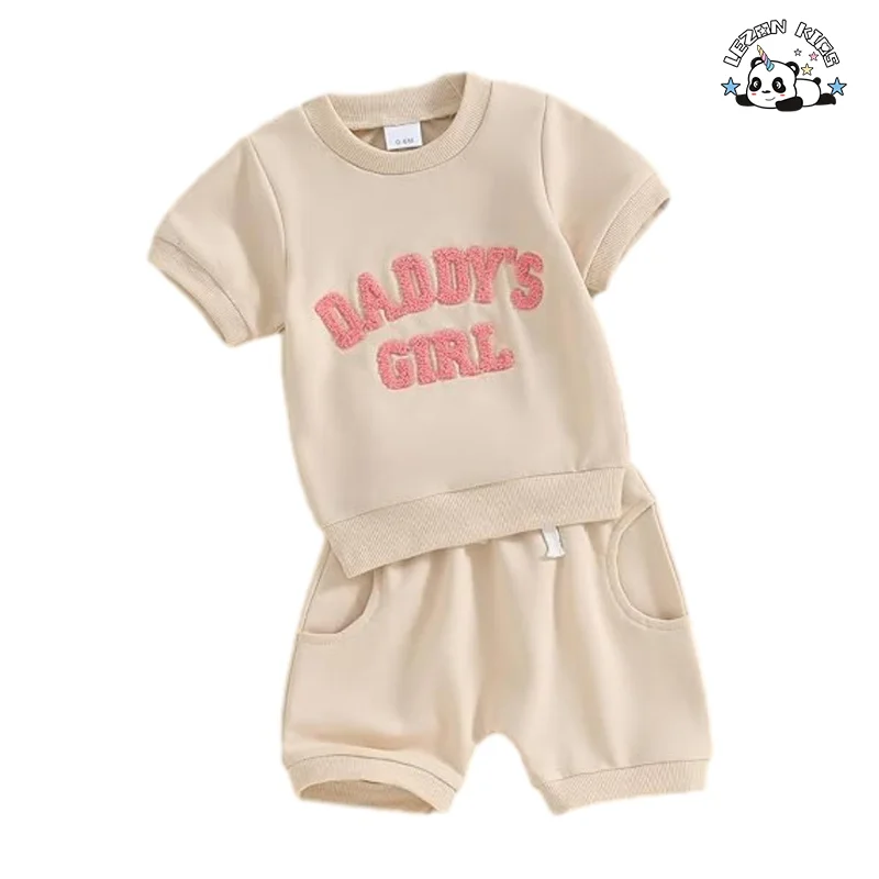 LEZONKIDS - Girl Summer Outfits Short Sleeves T Shirt Shorts Set Toddler Sweatsuit Suit